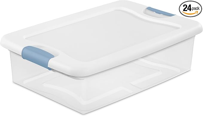 Sterilite Latching Box with Lids for Home and Office, 32 Quart, 24-Pack | Heavy-Duty and Stackable Plastic Containers with Latches for Closet, Cabinet, Bedroom, Bathroom and Dorm Room Organization by Sterilite