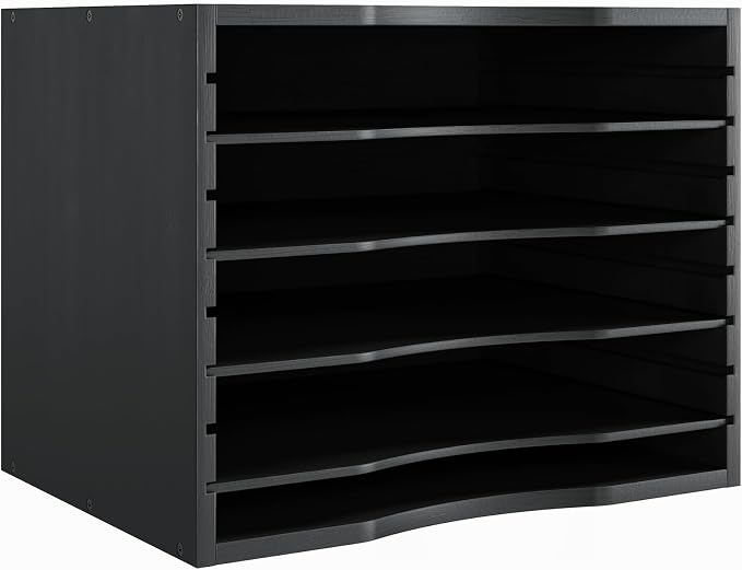 Bamjoy Wood 5 Tier Desktop Organizer, Paper Organizer Mail Sorter, File Holder Letter Document Storage with Adjustable Shelves for School Home Office, Black - Image 8