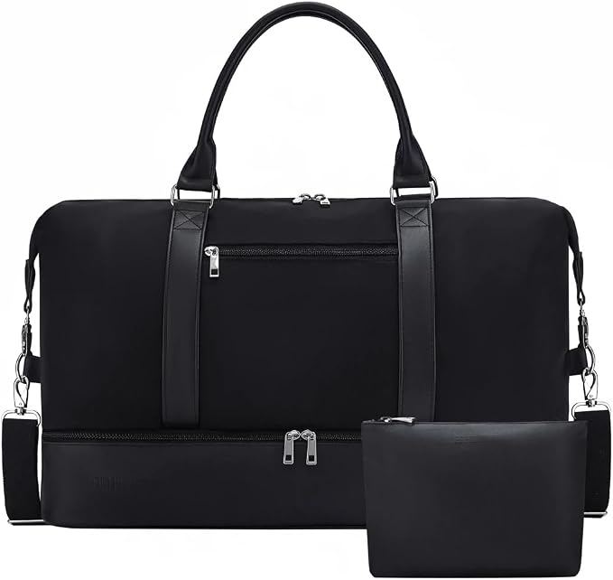 Oeihuivt Weekender Bags for Women - 21 Inch Large Travel Duffel Bag 2-Piece Set with Shoe Compartment, Heavy-Duty nylon & Leather Carry On Overnight Tote (Airplane Approved) by Oeihuivtweekenderbag