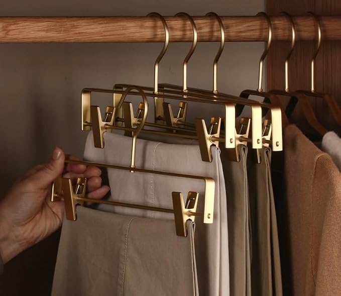 Premium Matte Gold Aluminum Pants Clip Hanger 10 Pack, Extra Smooth & Durable Metal Shirt Dress Aluminum Alloy Hanger,Clothing Support,Clothing Hang - Image 3