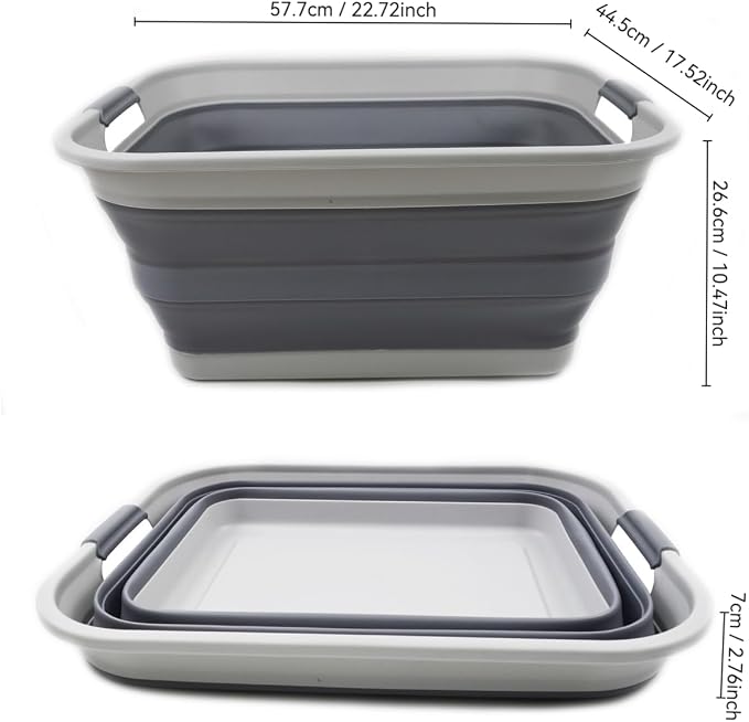 SAMMART 42L(11 gallon) Collapsible Plastic Laundry Basket-Foldable Pop Up Storage Container/Organizer-Portable Washing Tub-Space Saving,Water capacity 34L(9 gallon) (1 Rectangular - strengthen, Grey) - Image 2