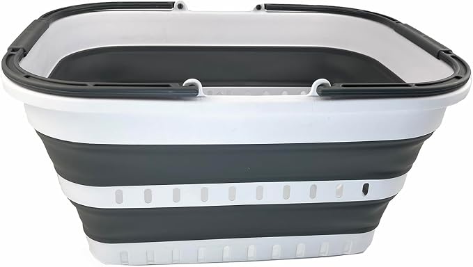 SAMMART 26L (6.8 Gallons) Collapsible Plastic Laundry Basket with Handle-Foldable Pop Up Storage Basket with Handle (White/Steel Grey (Set of 2)) - Image 4
