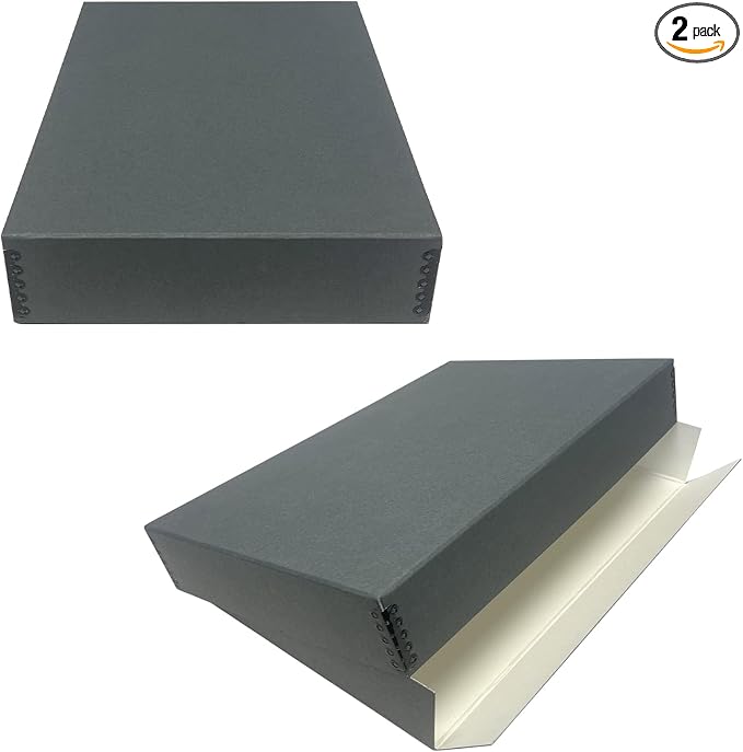 Lineco Drop Front Archival Storage Box, 11.75x18.25x3 in, Gray, 2 Pack | Acid-Free with Metal Edge, Preserves Picture Longevity, Organize Photos, Newspapers, Prints, Documents, Crafts, DIY by Lineco