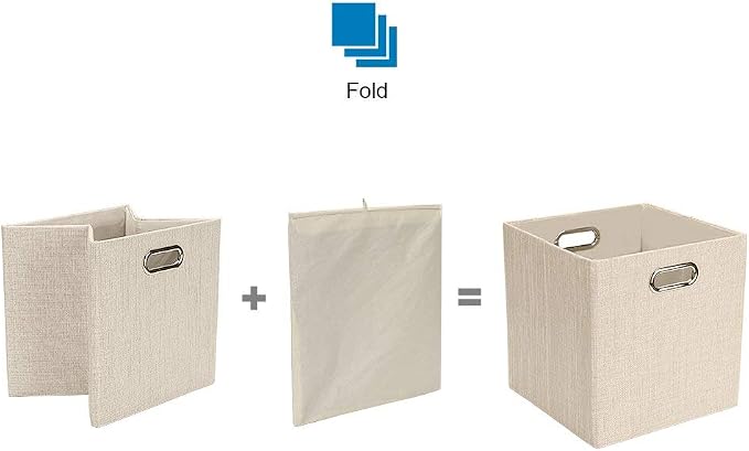 Posprica Collapsible Storage Cubes,11×11×11 Fabric Storage Bins Containers Drawers,4pcs, Beige - Image 3