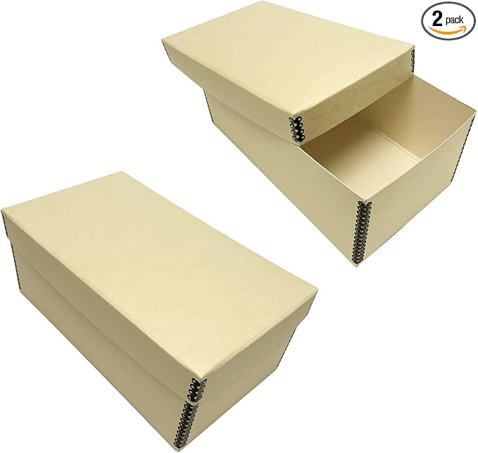 Lineco Archival Photo Card Box, Museum-Quality, 4x6x12 Inch, Tan, 2 Pack | Acid-Free with Removable Lid, Metal-Edge Corner, Bulk Storage and Preservation for Negatives, Prints, Films, Photos, Snapshot by Lineco