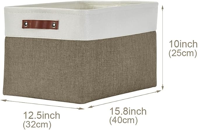 DECOMOMO Storage Bins, Extra Large Fabric Storage Baskets for Shelves 3Pack | 15.8 x 12.5 x 10 inches Decorative Linen Closet Organizers (Brown & White) - Image 3