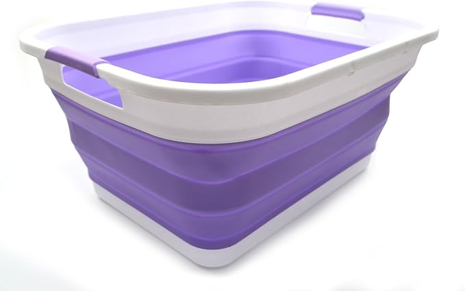 SAMMART 41L (10.8 gallon) Collapsible Plastic Laundry Basket-Foldable Pop Up Storage Container/Organizer-Portable Washing Tub-Space Saving, Water capacity: 32L (8.4 gallon) (Rectangular, Lt. Purple) by SAMMART
