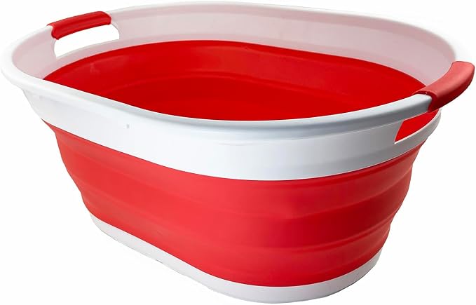 SAMMART 39L (10.3 gallons) Collapsible Plastic Laundry Basket - Foldable Washing Tub - Easy Storage & Pop Up Saving (White/Coral Pink) - Image 2