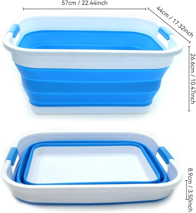 SAMMART Set of 2-41L(10.8 gallon) Collapsible Plastic Laundry Basket-Pop Up Storage Container-Portable Washing Tub-Space Saving Hamper/Basket, Water capacity:32L(8.4 gallon) (2 rectangular, Sky Blue) - Image 2