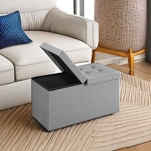 SONGMICS Mazie Collection - 30 Inches Storage Ottoman, Foldable Storage Bench with Flipping Lid, 660 lb Load Capacity, for Entryway, Living Room, Bedroom, Light Gray ULSF41G - Image 6
