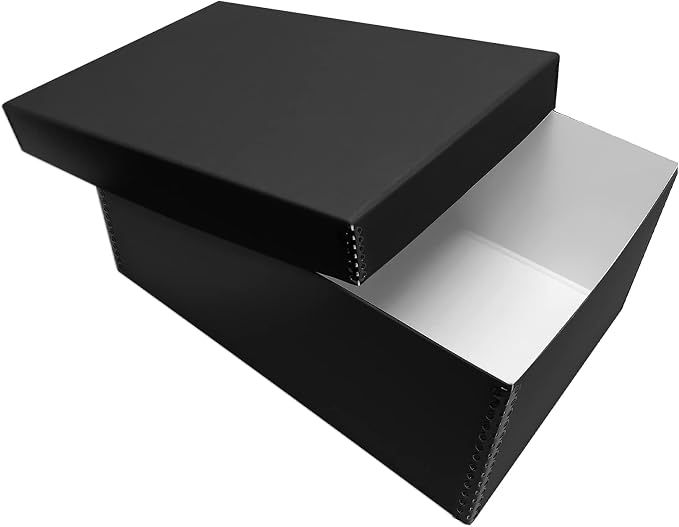 Lineco Archival Photo Card Box, Museum-Quality Storage, 5x8x12 Inch, Black | Acid-Free with Removable Lid, Metal-Edge Corner, Bulk Storage and Preservation for Negatives, Prints, Films, Photos, Snapshot by Lineco