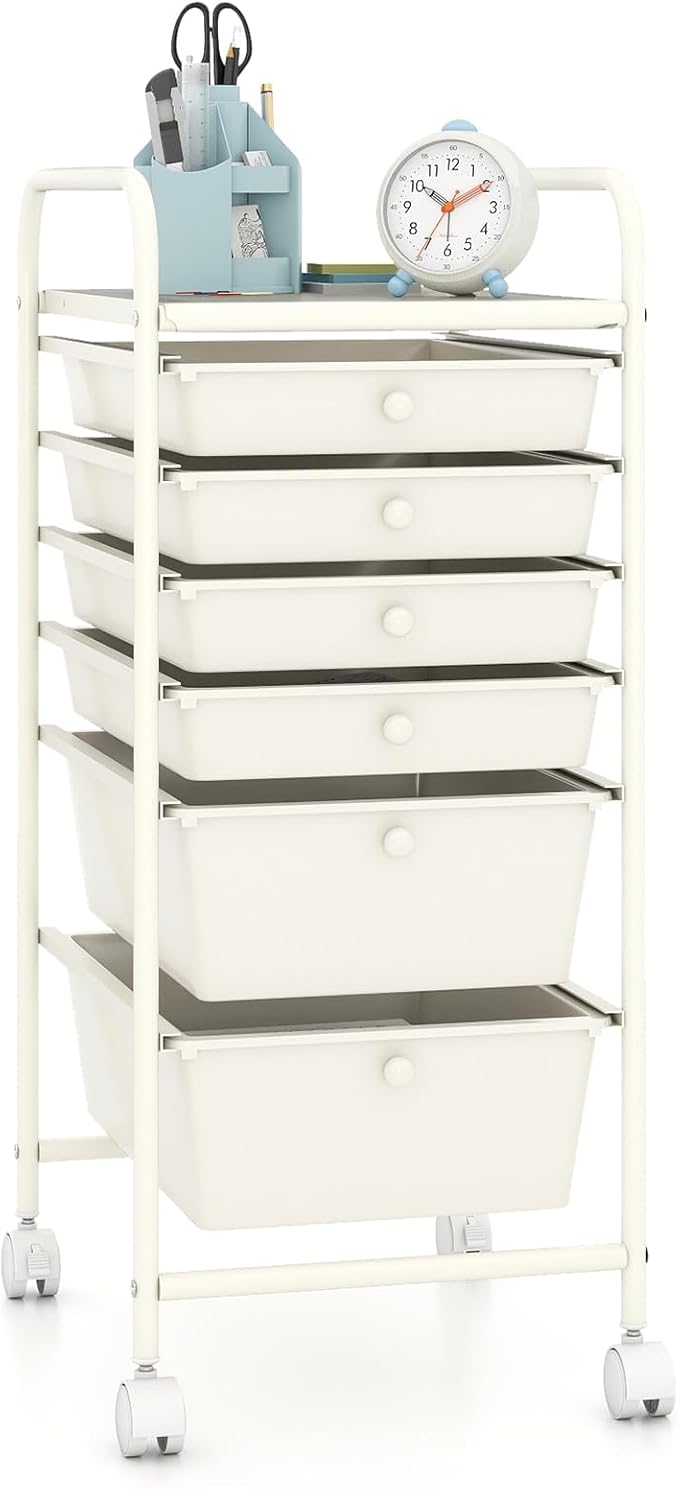 Giantex 6 Storage Drawer Cart Rolling Organizer Cart for Tools Scrapbook Paper Home Office School Multipurpose Mobile Utility Cart (Ivory) by Giantex
