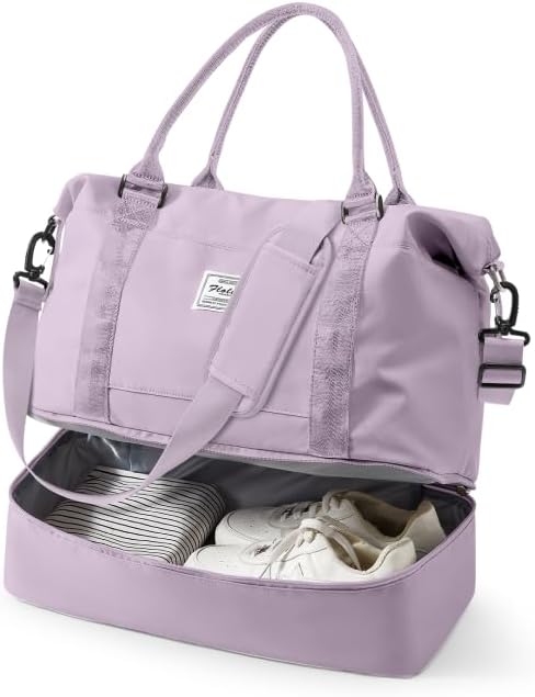 Travel Duffel Weekender Bag Women Tote Carry On Bags With Shoe Compartment | 18x14x8 inches Travel Overnight Bags with Trolley Sleeve for Airplanes Sport Tote Gym for Men Lightweight Daypack Purple by VECAVE