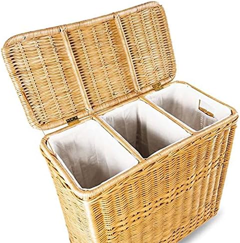 The Basket Lady 3-Compartment Wicker Laundry Hamper, Sandstone | 30" L x 15" W x 28" H, 1.66 cu-ft per section - 3 Fabric Liners, Handcrafted, Fully-assembled, Hinged Lid, Natural rattan - Image 4