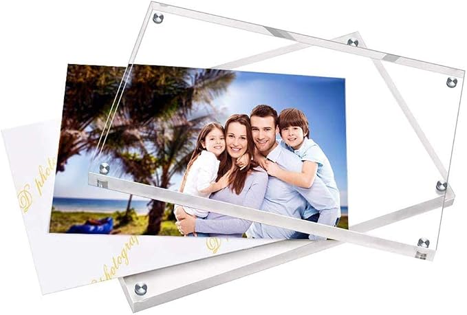 HELPLEX 6 Pack Acrylic Frame, 5x7&4x6 Combinations, 20% Thicker, 20-24mm Thick Acrylic Picture Frames, Frameless Clear Double Sided Magnetic Frame, Free Standing Desktop Display - Image 3
