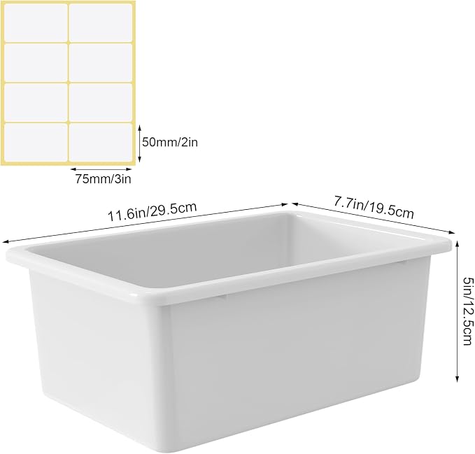 Outus 24 Pack Book Bins for Classroom Plastic Cubby Storage Bins Colored Kids Toy Organizer Container with 120 Pcs Self Adhesive Label for Student Teacher Library School Office Home(White) - Image 3
