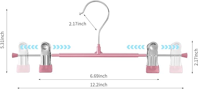 Pants Hangers with Clips Skirt Hangers, 12 Inch 50 Pack, Pink | Non-Slip,Adjustable metal clips,Space-Saving,Heavy duty, for pants/skirt/dress/trousers/jeans/shorts/Clothes,Women,men - Image 3