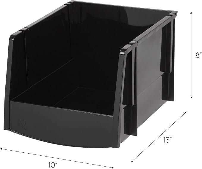 IRIS USA 6-Pack, Extra Large Stackable Storage Bins, Black | Organize small parts, hardware, craft supplies, pantry items, and household essentials with open-front access, stackable bins - Image 4