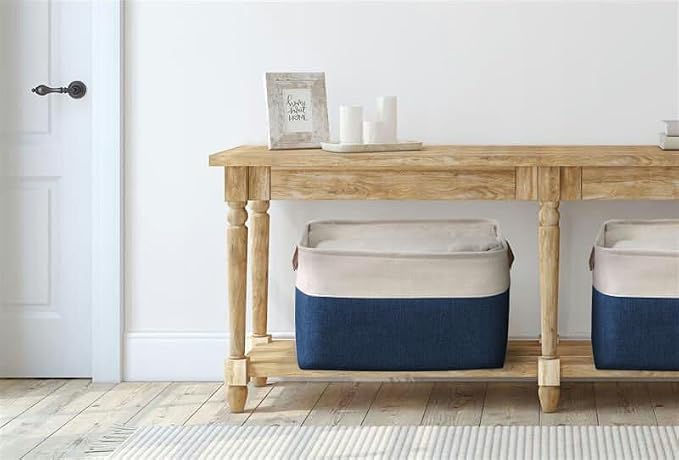 DECOMOMO Storage Bins, Large Fabric Storage Baskets for Shelves 3 Pack | 15 x 11 x 9.5 inches Decorative Linen Closet Organizers (Navy Blue & White) - Image 9