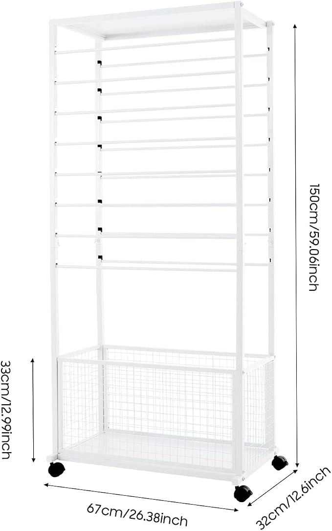 Ribbon Holder Organizer Rack,Double-Sided 16-TierRibbon Display Stand with Storage Basket and Wheels,Multifunctional Flower Wrapping Paper Storage Stand,for Flower Shops, Craft Rooms (White) - Image 3