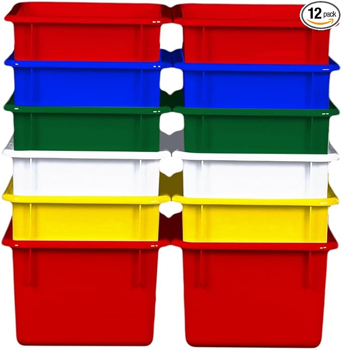 Wood Designs Cubby Storage Bin, Heavy Duty Plastic Containers for Kids Assorted Cubby Tray Set of 12 by Unknown