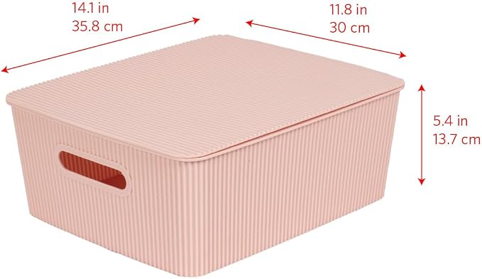 Glad Storage Baskets with Lids - Set of 4 Stackable Plastic Boxes with Handles - Decorative Shelf Organizer Bins for Bathroom and Closet, Pink, 3.1 Gallon - Image 6