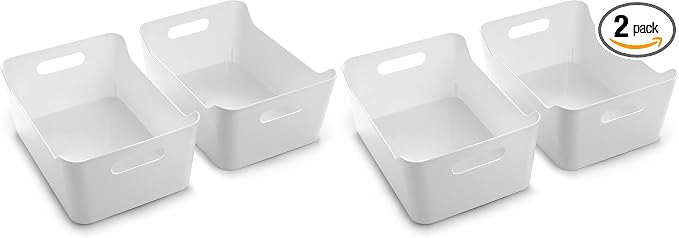 BINO | Plastic Storage Bins, Large - 4 Pack, White | THE SOHO COLLECTION | Pantry Organizers and Storage Containers Fridge Organizer Bins Kitchen Cabinet Organizer Medicine Cabinet Bin by BINO
