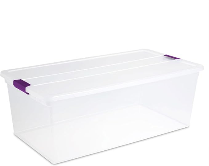 Sterilite 4-Pack 110 Quart ClearView Latch Box, Stackable Organizer Bins with Latching Lids - Clear Plastic Organization Containers for Closet, Bedroom, Shelving Units and Everyday Home Storage | Clear Plastic Organizers with Color Accent Latches for C... - Image 7