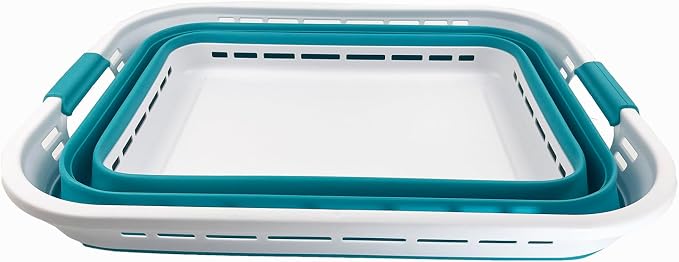 SAMMART 42L (11 Gallons) Collapsible Plastic Laundry Basket - Foldable Pop Up Storage Container/Organizer - Portable Washing Tub - Space Saving Hamper/Basket (White/Ceramic Blue) - Image 3