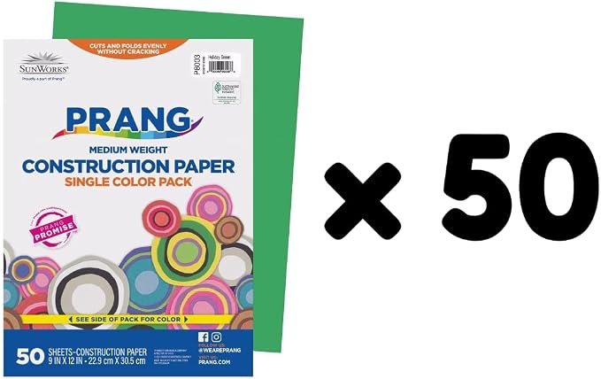 Prang Construction Paper, 9" x 12", Holiday Green, 50/Pack, 50 Packs | Formerly SunWorks, Class Pack, 2500 Sheets Total, P8003 - Image 2
