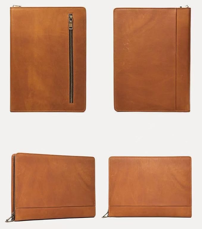 Zippered Padfolio Organizer, Leather Planner Binder, 12.9 Inch Portfolio Folder for Documents, Letter Size Business Card Tablet Document Holder for Men&Women, Brown - Image 3