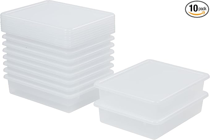 ECR4Kids Letter Size Tray Organizer with Lid, Small, 10-Piece, Clear | Durable plastic, GREENGUARD Gold Certified, 2 gallon capacity, stackable/nestable, easy-lift lids, classroom & home use by ECR4Kids