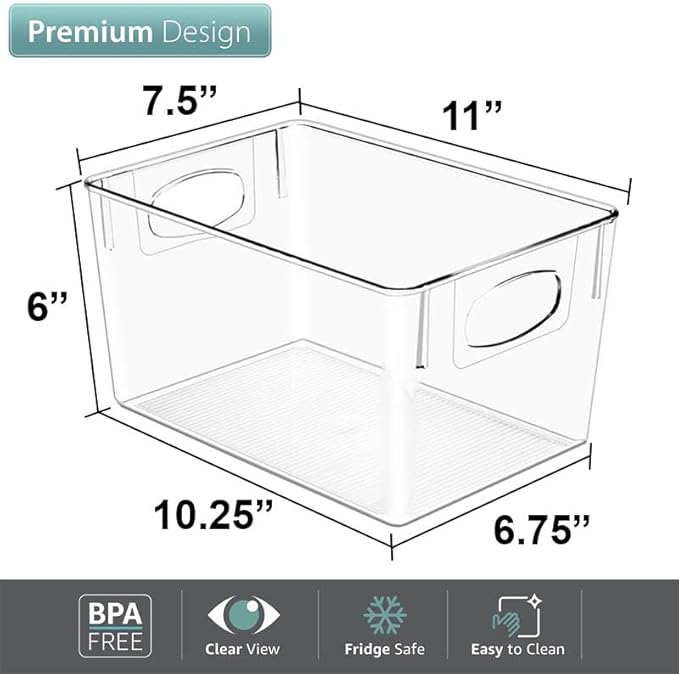 Sorbus Fridge Organizers and Storage, Clear Plastic Bins (Large, 8 Pack) | Handled containers keep crafts, clothing and household supplies sorted across pantries, cabinets, refrigerators and closets. - Image 3