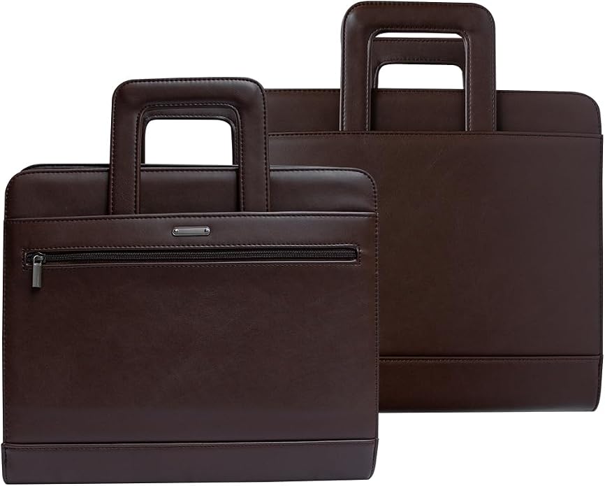 14" Laptop Briefcase, Vegan Leather Portfolio with Zipper Compartments x 2, A4 Papers Holder Padfolio Organizer - Image 7