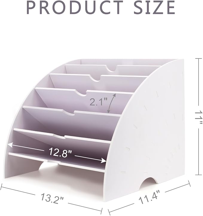 SONGWAY Fan Shaped Desk File Organizer - 6 Compartments File Holder for Desktop, Magazine Rack, Mail Holder, File Sorter, Paper Organizer for Home Office Classroom, White - Image 6
