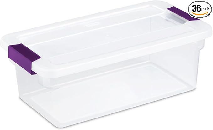 Sterilite 36-Pack ClearView Latch Box, Stackable Storage Organizer Bins for Home, 6 Quart | Clear Plastic Organizers with Color Accent Latches for Closet, Bedroom, Shelving Units, Dorm Room and Home Organization by Sterilite