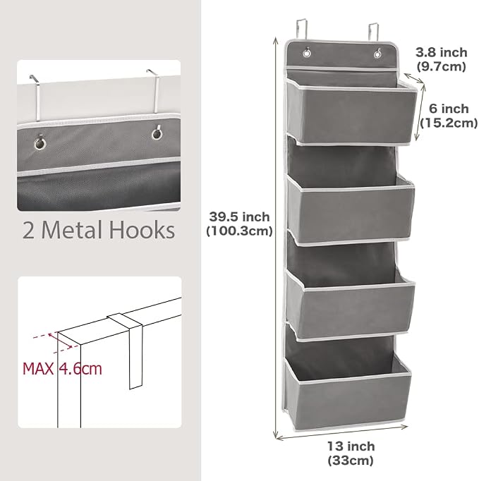 EZOWare 2PACK Over the Door Hanging Organizer with 4 Pocket, Home Storage Organizer with Hook for Pantry Baby Nursery Bathroom Closet Dorm - Image 2