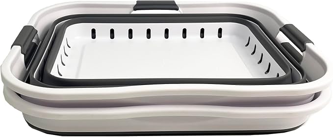 SAMMART 42L (11 gallons) Set of 2 Plastic Foldable Storage Basket/Container - Collapsible, Space Saving and Portable Laundry Hamper, Ideal for Home, Travel, Dorm, and Camping (2, White/Steel Grey) - Image 2
