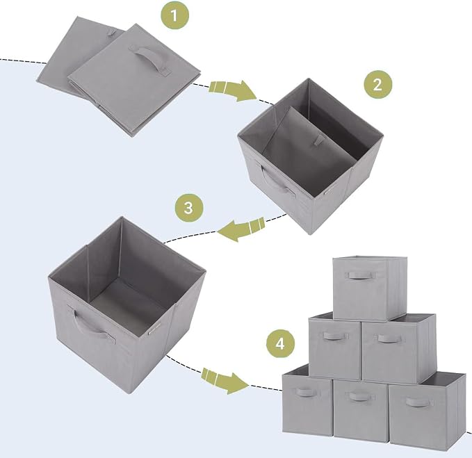 Storage Cubes, 11 Inch Cube Storage Bins, Set of 10, Fabric Foldable Storage Bins With Handles, Closet Storage Organizer Bins, Cubby Clothing Storage Baskets for Shelves, Gray - Image 4