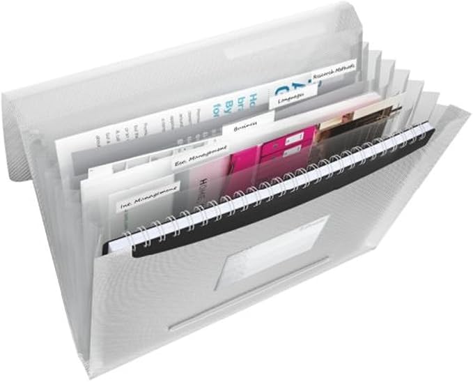 Esselte A4 Expanding Project File, Integrated Index with 6 Expanding Compartments, Elastic Closure, Flexible Plastic, White, VIVIDA Range, 624018 by Unknown