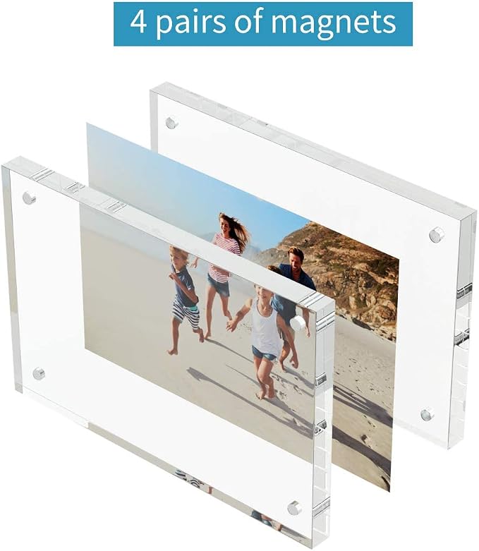 AITEE 4x6 Acrylic Picture Frames 6 Pack, Clear Picture Frames，20% Thicker | Freestanding Double Sided Magnetic Acrylic Lucite Frameless Transparent Square Frame Block Gift for Desktop Display - Image 3