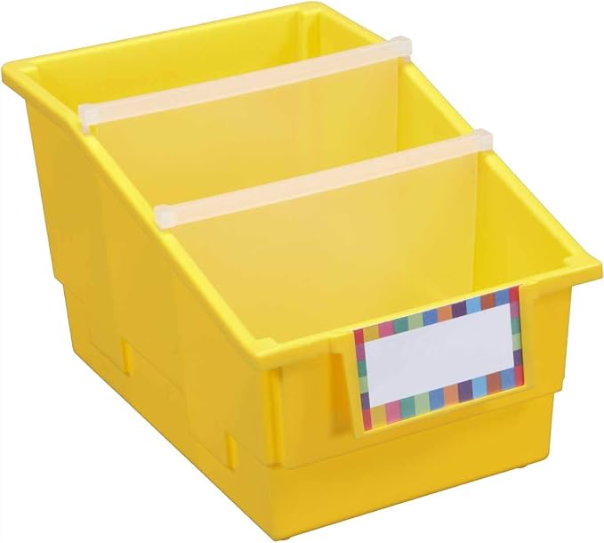 Really Good Stuff Yellow Chapter Book Classroom Library Bins with Dividers | 8.75" x 13.5" x 7.75", 4-Pack, Plastic Shelf Bin Organizers for Book Organization, Documents, Files, Magazines - Image 2