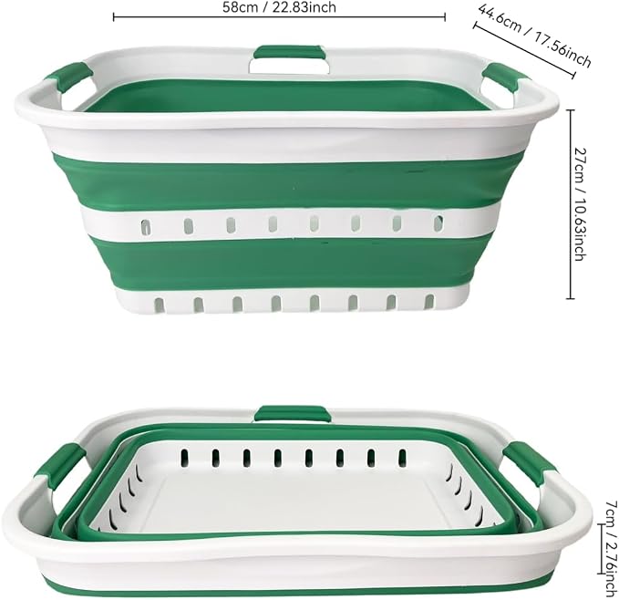 SAMMART 42 (11 Gallons) Collapsible Plastic Laundry Basket, Foldable Pop Up Storage Container/Organizer, Space Saving Hamper, Portable Bin for Dorm Room Bathroom (2, White/Winter Green) - Image 3