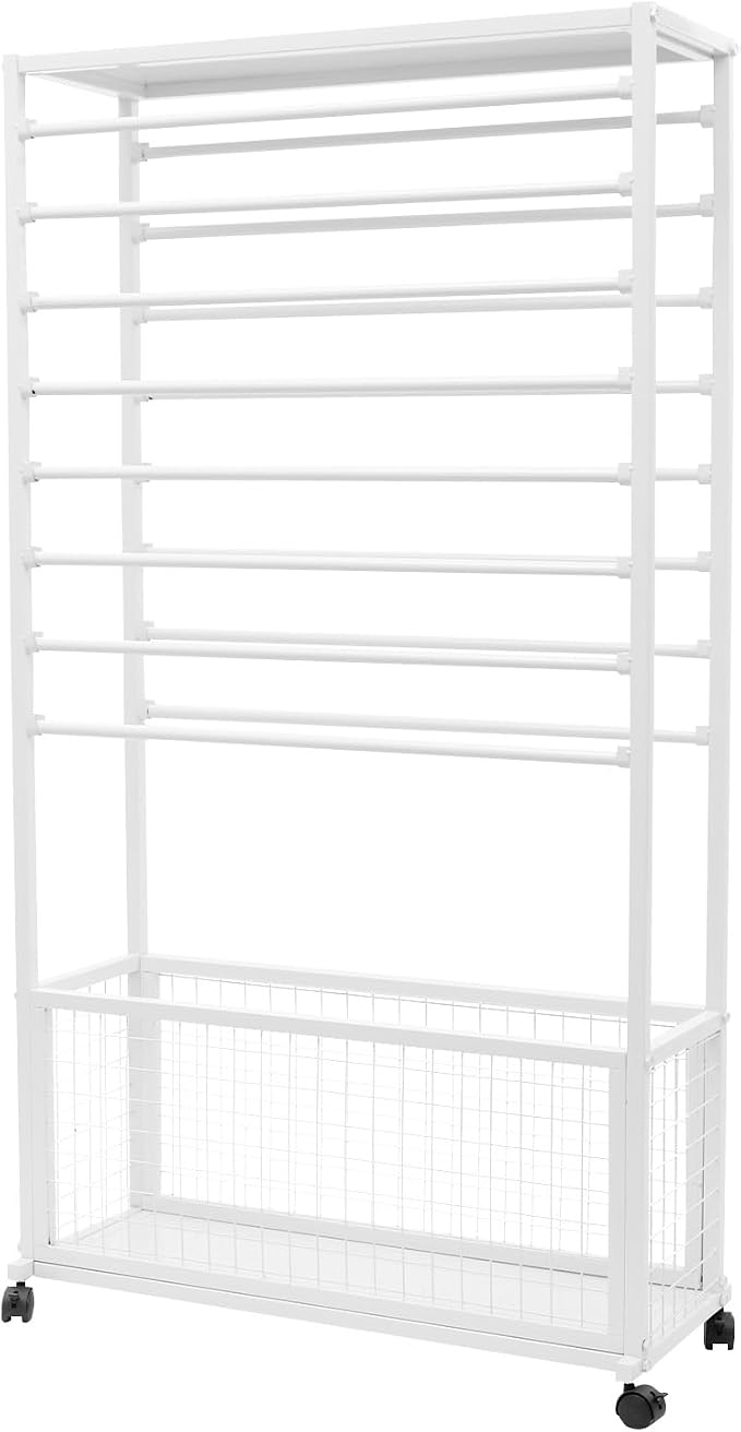 Ribbon Holder Organizer Rack, 16-Layer Double-Sided Expandable Wrapping Paper Rack, Ion Rolling Ribbon Storage Rack with Top Shelf and Bottom Basket for Flower Shop, Craft Room, H: 60Inch - Image 9