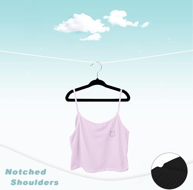 BAGAIL 50 Pack Kids Velvet Hangers 14 Inches Children's Clothes Hangers Non-Slip Baby Hangers for Infant/Toddler (Black) - Image 3