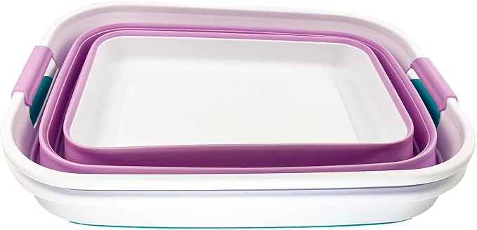 SAMMART 27L (7.1 Gallons) Collapsible Plastic Laundry Basket with Handle-Foldable Pop Up Storage Basket with handle (2, Ceramic Blue+Pale Purple) - Image 3