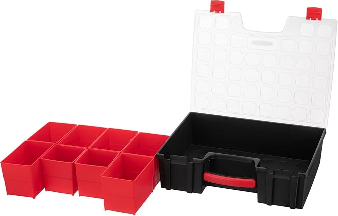 INTERTOOL Hardware Organizer with 8 Deep Removable Bins - Small Parts Storage Tool Box for Nuts, Bolts, Screws, Nails - 16.5" x 13" x 4.5" - Portable Handle Transparent Lid with Locks BX08-4034 - Image 5