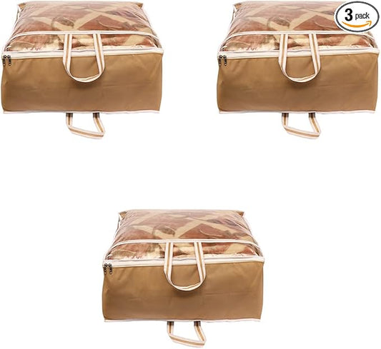 ANKIT INTERNATIONAL Blanket Cover 3 Pack| Non-Woven Quilt Bag | Zipper Storage Bag for Blanket Organizer with Top Transparent Clear Window | Under Bed Storage-Rajai | Extra Large | 51x22 Cm by AI+ANKIT+INTERNATIONAL