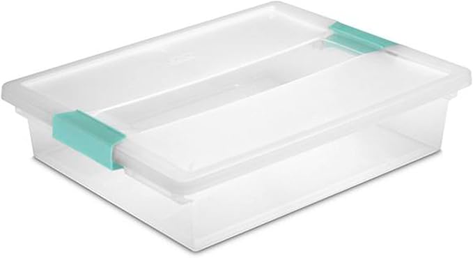 Sterilite Clip Box, Stackable Small Storage Bin with Latching Lid, Plastic Container to Organize Office, Crafts, Clear Base and Lid, Large, 1-Pack | Plastic Container to Organize Office, Crafts, Clear Base and Lid, Large, 1-Pack by Sterilite