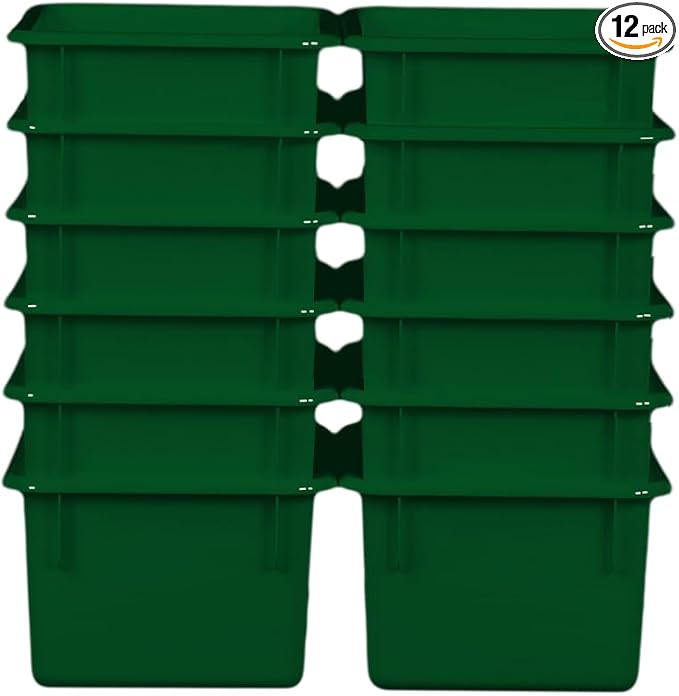 Wood Designs Cubby Storage Bin, Heavy Duty Plastic Containers for Kids Green Cubby Tray Set of 12 by Unknown